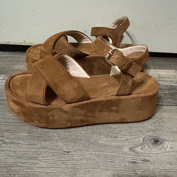 La Canadienne Kinsley Chestnut Suede Platform Strappy ankle Sandals Size 38 - Picture 6 of 12